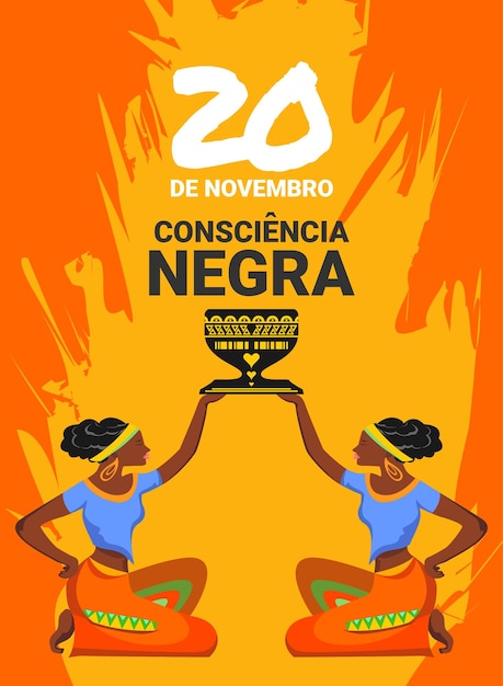 Affiche dessinée à la main avec des illustrations soignées et des dictons Dia da Consciencia Negra