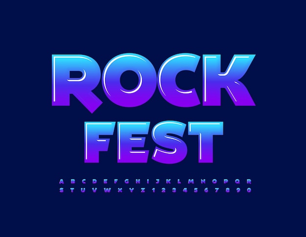 Affiche De Divertissement De Vecteur Rock Fest Trendy Brillant Police Gradient Alphabet Letters And Numbers Set