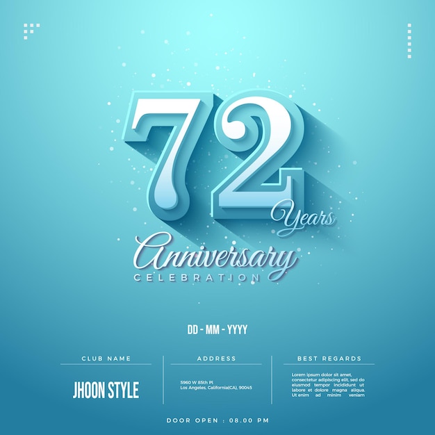 Affiche du 72e anniversaire avec illustration de nombres empilés.
