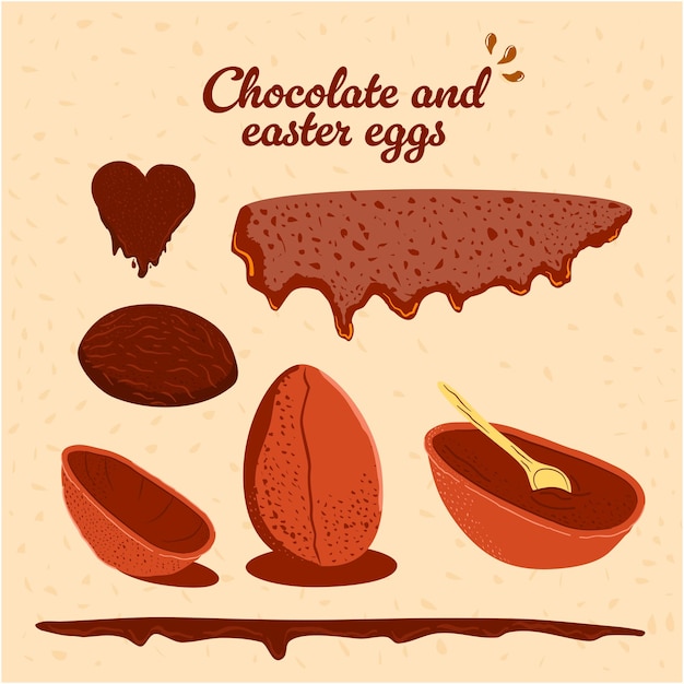 Une Affiche Avec Du Chocolat Et Des Oeufs De Pâques Et Une Cuillère