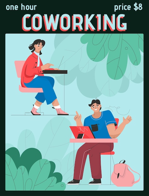 Vecteur affiche du concept de coworking d'une heure