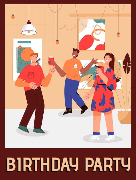 Vecteur affiche du concept de fête d & # 39; anniversaire à la maison