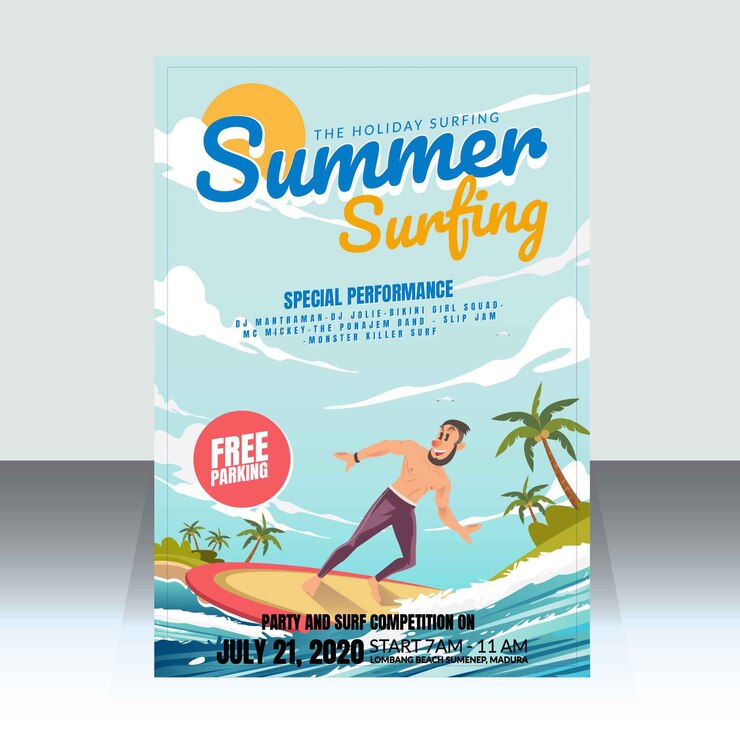 Affiche du concours de surf d'été