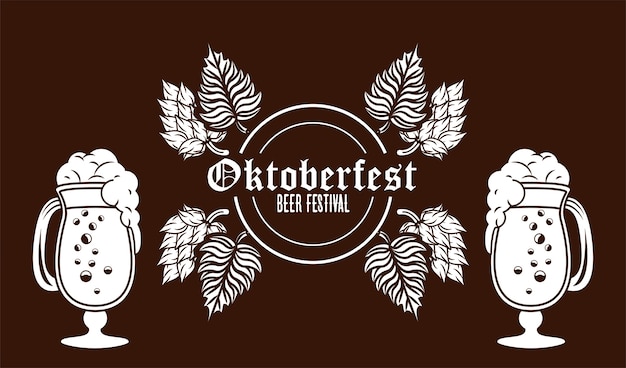 Vecteur affiche du festival de célébration de l'oktoberfest avec des coupes de bières.