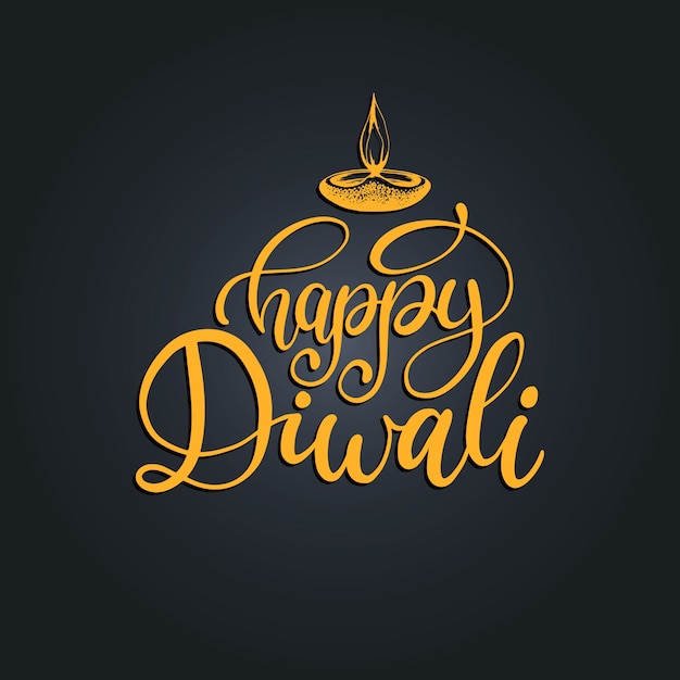 Affiche Du Festival Diwali Avec Lettrage à La Main. Illustration De La Lampe Pour Carte De Voeux Ou D'invitation De Vacances Indiennes.