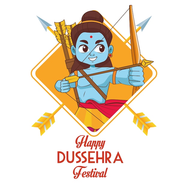Affiche Du Festival Happy Dussehra Avec Le Caractère Et Le Lettrage De Rama Bleu