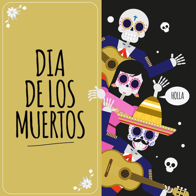 Vecteur affiche du festival mexicain dia de muertos du crâne mort