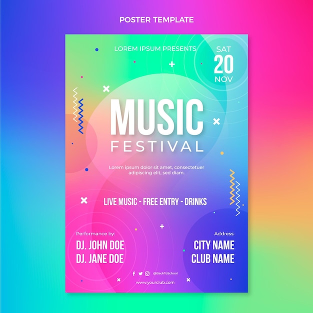 Vecteur affiche du festival de musique coloré dégradé