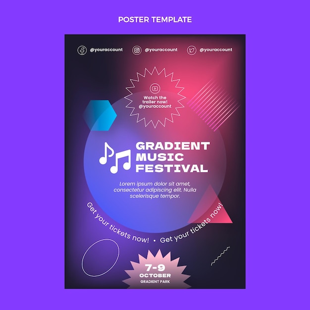 Vecteur affiche du festival de musique coloré dégradé