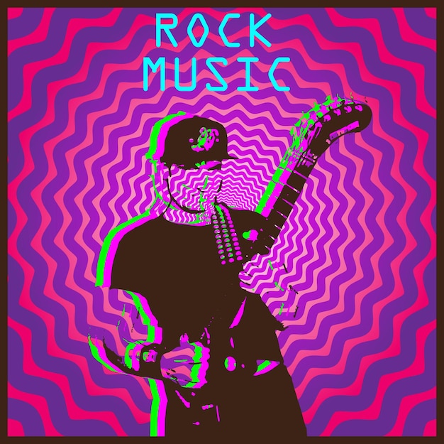 affiche du festival de musique country rock américain avec un guitariste jouant de la guitare sur des textures lumineuses