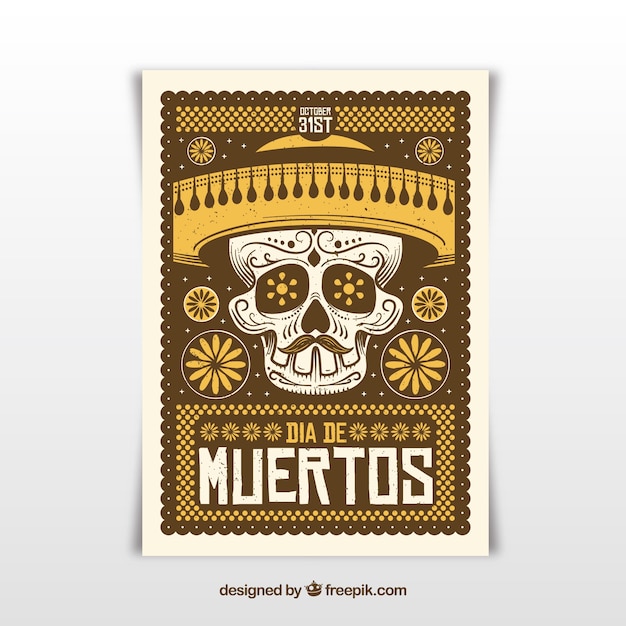 Affiche Du Jour Des Morts Avec Crâne Et Chapeau Mexicain