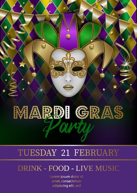 Affiche Du Mardi Gras Avec Masque Joyeux Et Banderoles