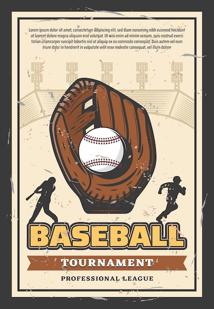 Vecteur affiche du tournoi professionnel de la ligue de baseball