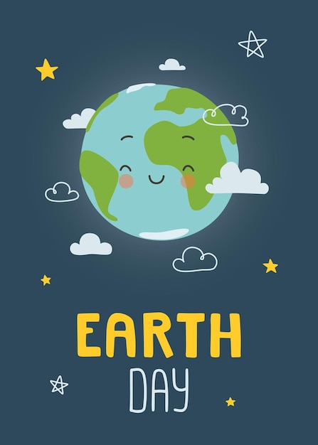 Affiche D'éducation à L'écologie Du Jour De La Terre Pour Les Enfants Bannière Environnementale De La Planète Terre Mignonne Souriante