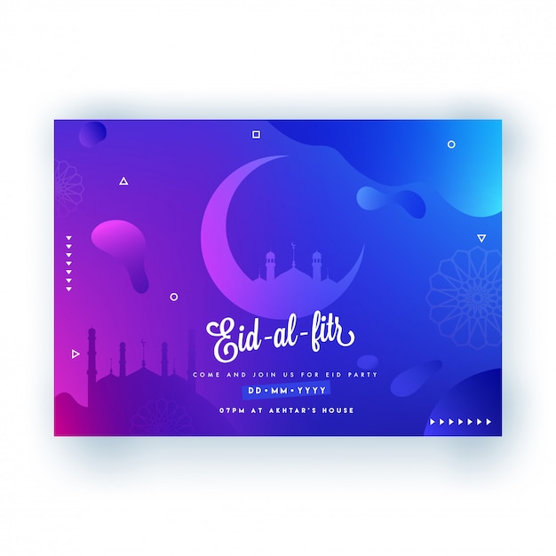 Affiche Eid-al-fitr Avec Croissant De Lune Et Mosquée Sur Floral