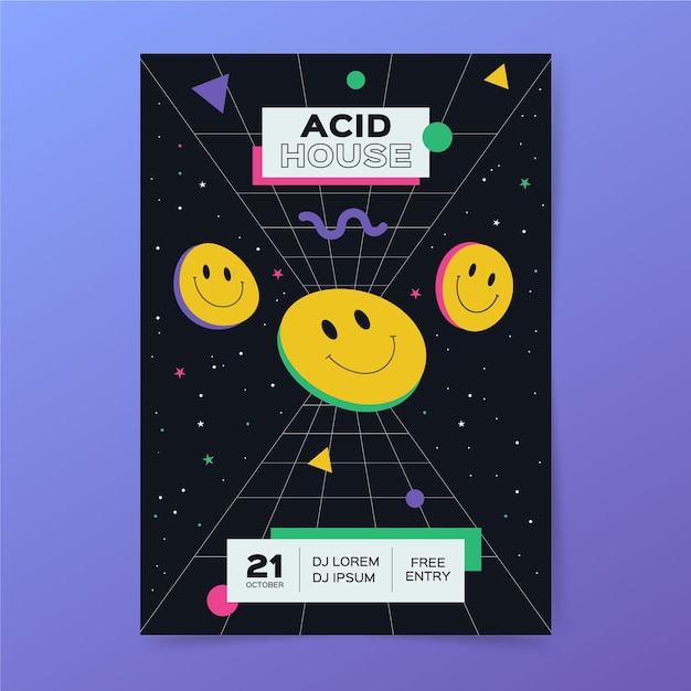 Vecteur affiche emoji acide design plat