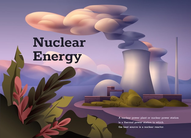 Vecteur affiche de l'énergie nucléaire. centrale nucléaire