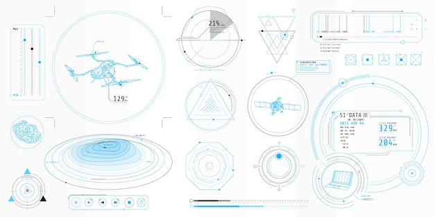 Affiche avec un ensemble d'éléments HUD futuristes sur le thème Drone Control.
