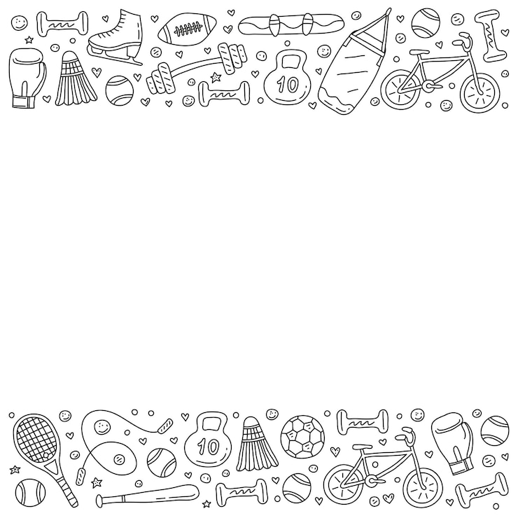 Vecteur affiche avec équipement d'articles de sport doodle