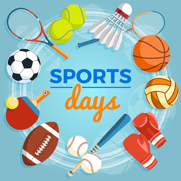 Affiche avec équipement de sport et de jeu Illustration vectorielle d'outils et d'éléments de mode de vie sain
