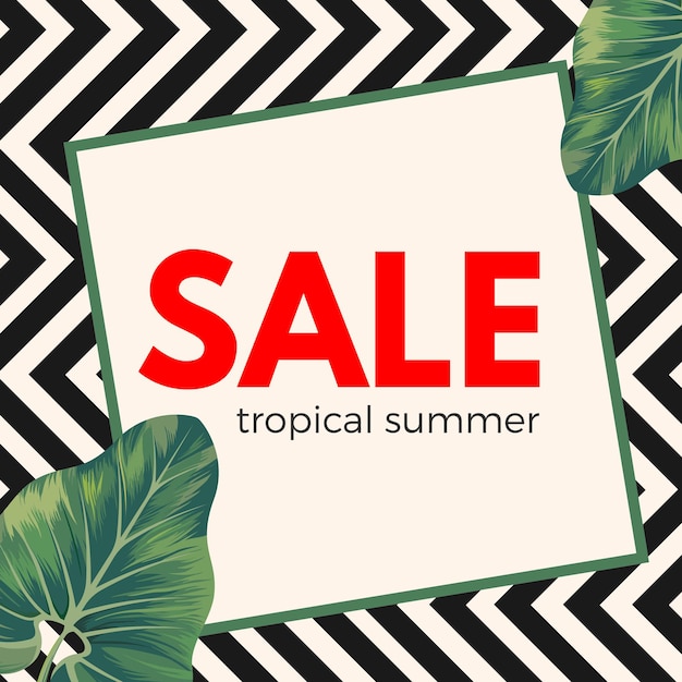 Affiche D'été Tropical De Vente Sur Fond De Zigzag Ornemental