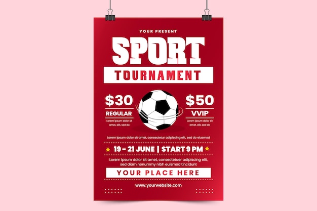 Vecteur affiche d'événement sportif de tournoi de football ou modèle de conception de flyer design simple et élégant