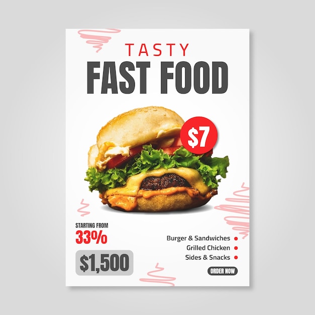 Une affiche de fast-food délicieuse avec un hamburger et un prix