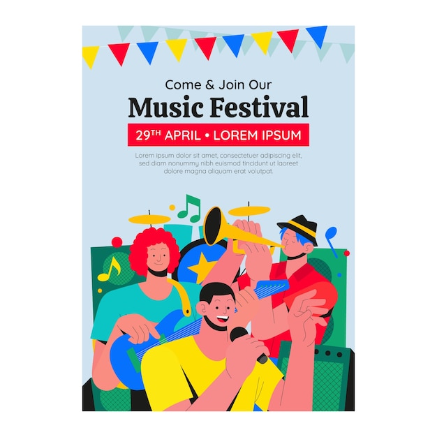 Vecteur affiche de festival de musique dessinée à la main