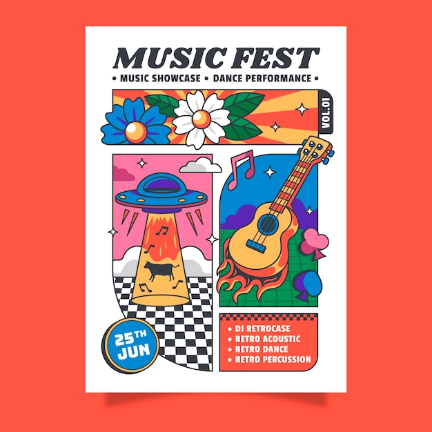 Vecteur affiche de festival de musique dessinée à la main