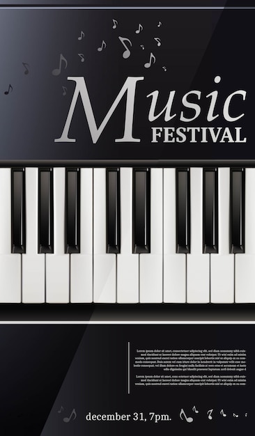 Affiche De Festival De Musique Piano Avec Clavier Noir Et Blanc.