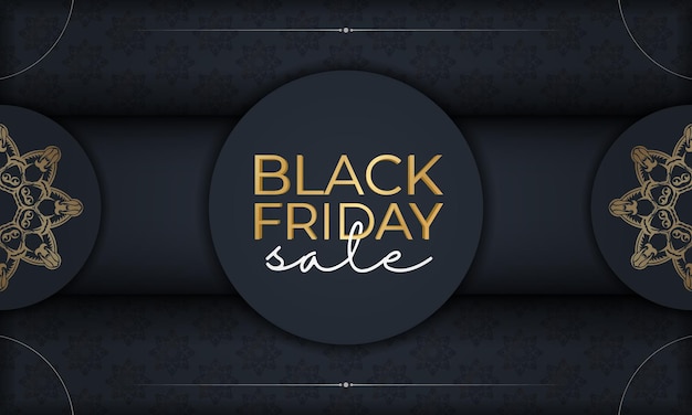 Vecteur affiche festive pour la vente du vendredi noir bleu foncé avec motif doré grec