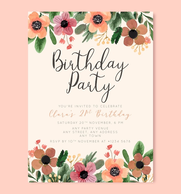 Affiche de fête d'anniversaire florale