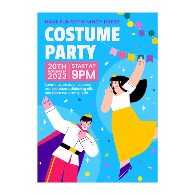 Affiche de fête costumée design plat