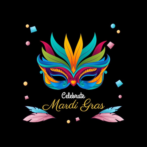 Affiche de la fête du Mardi Gras et carte d'invitation avec masque en plume