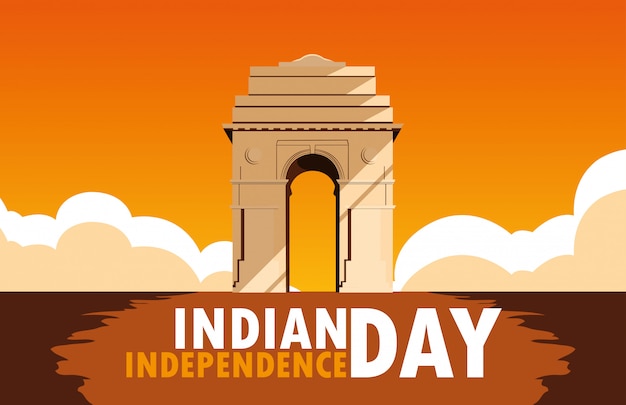 Affiche De La Fête De L'indépendance Indienne Avec Porte De L'inde