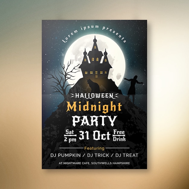 Vecteur affiche de fête de minuit d'halloween