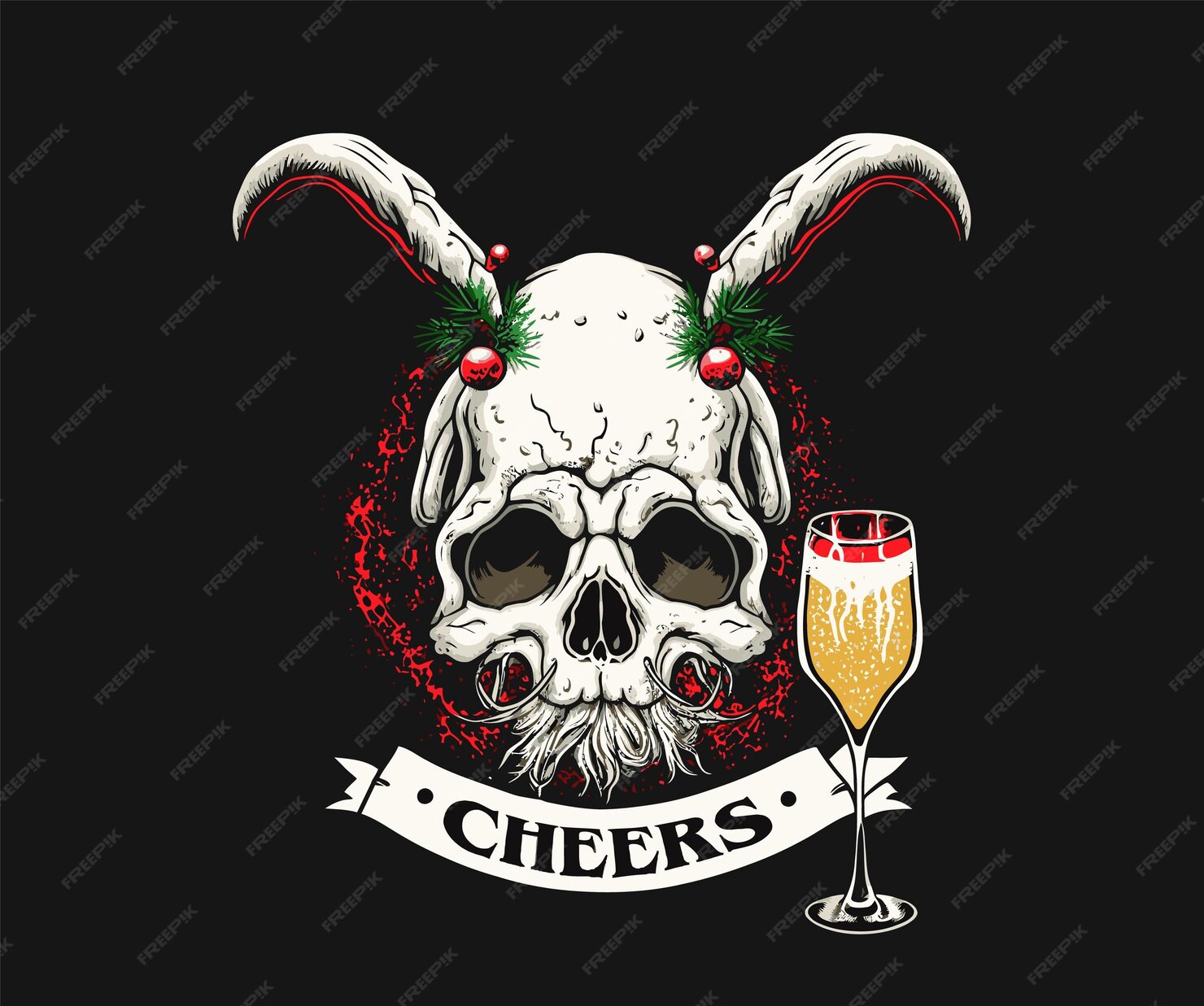 Affiche De La Fête De Noël Avec Le Crâne De Lapin Du Père Noël