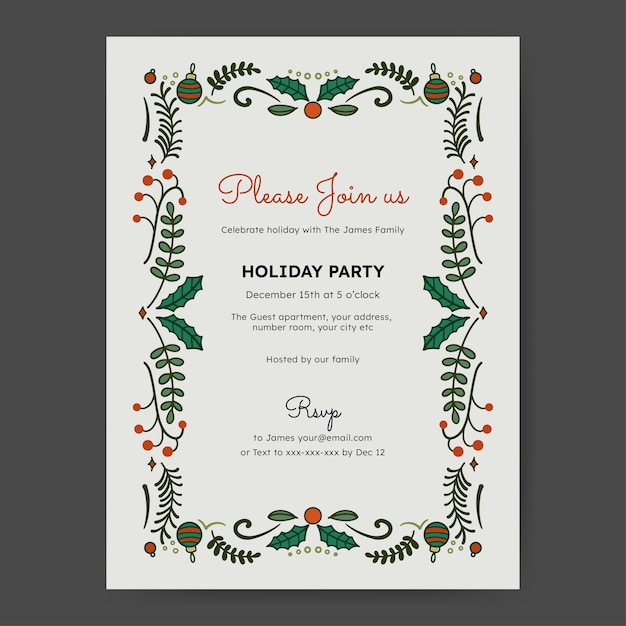 Affiche de fête de Noël avec un élément de Noël et une illustration florale