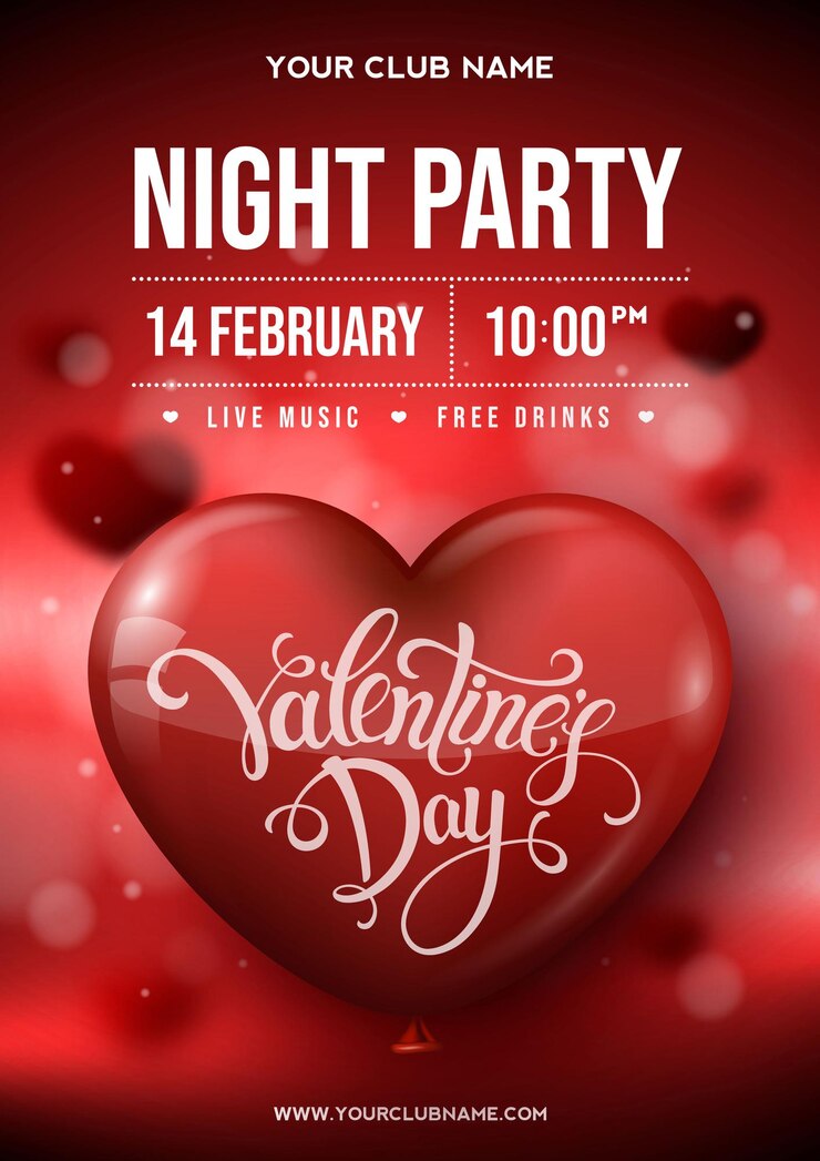 Vecteur affiche de la fête de la saint-valentin, flyer, bannière. flyer de soirée. illustration vectorielle