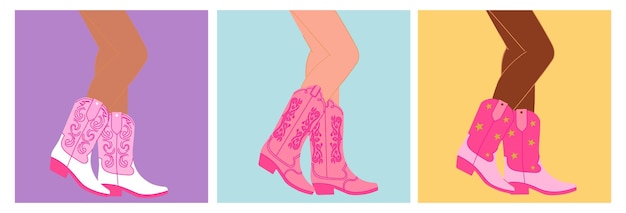 Vecteur affiche d'une fille en bottes de cow-boy dans une illustration vectorielle de style pop art western