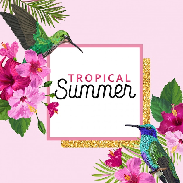 Affiche florale d&#39;été tropicale avec colibri