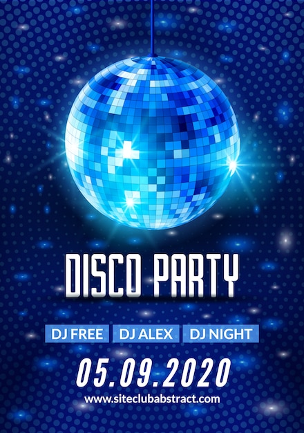 Affiche De Flyer De Fond Disco Dance Party. Conception De Modèle De Fête De Vecteur. Musique Légère De Boule Disco