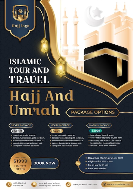 Affiche De Flyer Hajj Avec Illustration De Kaaba Et Texte D'information Dans Un Style De Luxe