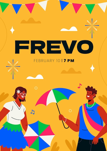 Affiche frevo design plat dessiné à la main