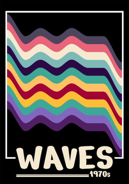 Vecteur affiche géométrique rétro des années 70 dessin d'affiche à vagues de ligne rétro avec des motifs colorés appropriés pour les années 70 et 80