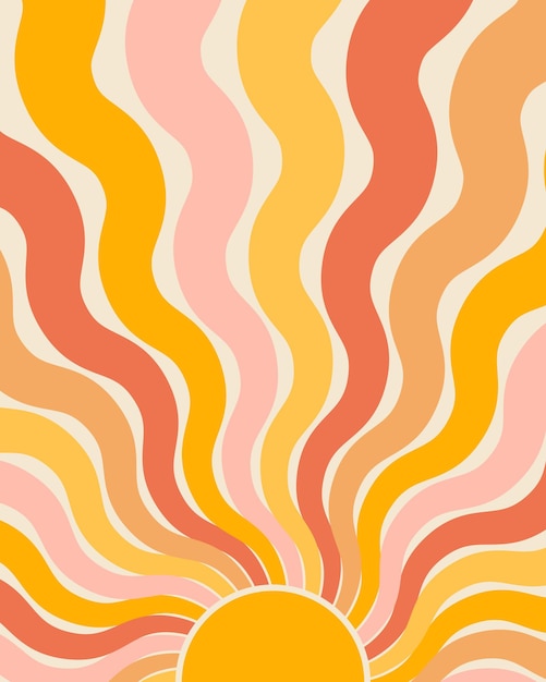 Affiche groovy abstraite. Fond coloré avec soleil. Décoration murale Illustration vectorielle dans un style branché