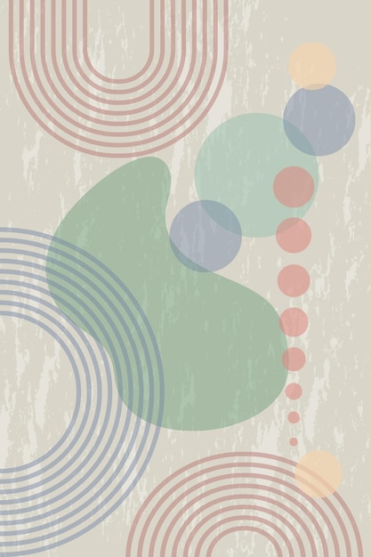 Affiche Grunge Abstraite Avec Des Formes Et Des Lignes Géométriques Impression Arc-en-ciel Et Style Bohème Cercle Soleil