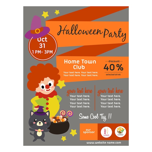 Affiche D'halloween Avec Le Style Plat Enfant Clown