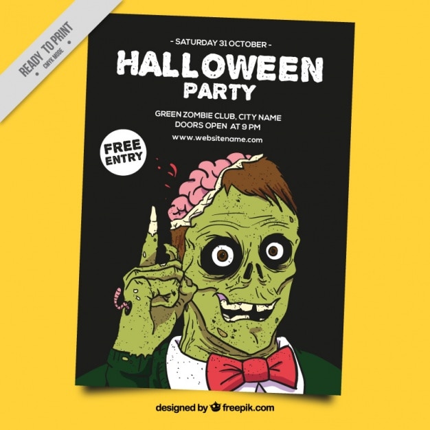 Vecteur affiche halloween avec un zombie vert