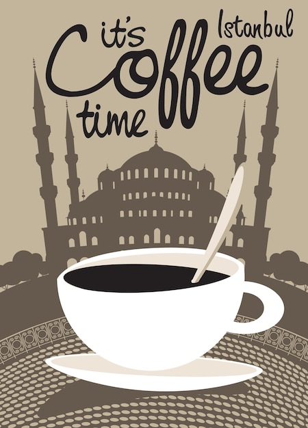 Vecteur affiche avec l'heure du café à istanbul